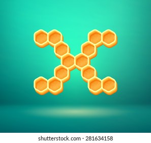 Honey vector capital letter X for holiday card illustration