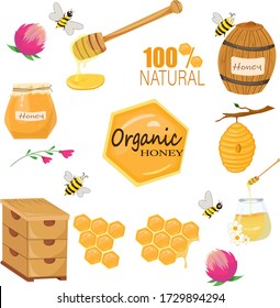 
honey vector drawing for children, beekeeping set