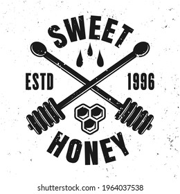Honey vector emblem, badge, label or logo in monochrome style isolated on white background