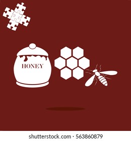 Honey vector icon. Bee on a part of honeycomb.