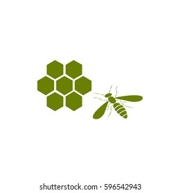 Honey vector icon. Bee on a part of honeycomb.