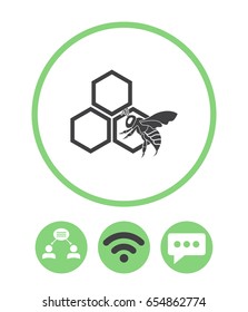 Honey vector icon. Bee on a part of honeycomb, teamwork, wireless and speech bubble vector icon.