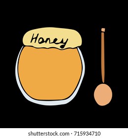 Honey vector illustration. Doodle style. Design icon, print, logo, poster, symbol, decor, textile, paper, card. 