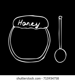 Honey vector illustration. Doodle style. Design icon, print, logo, poster, symbol, decor, textile, paper, card. 