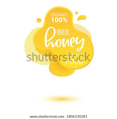 Honey vector label. Bright and shine stickers, labels, tags and banners for honey product. For badges and tags of fresh market, farmers market, eco shop, green bar, beekeeper