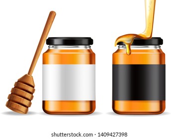Honey Vector realistic mock up. Product placement label design. Detailed 3d illustration