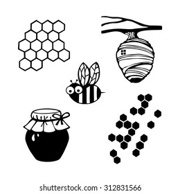 Honey vector set. Black and white pattern.