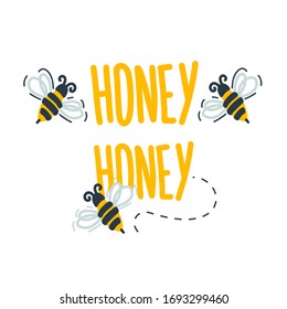 Honey vintage isolated label vector illustration. Cartoon bee symbol, icon, natural organic honey product logo. Premium quality food sign.