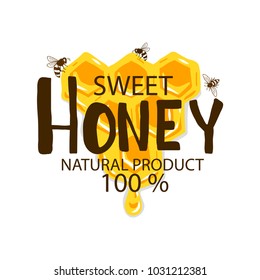 Honey vintage label isolated on white background.Vector illustration.