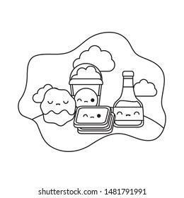 honey with waffle and set food kawaii style