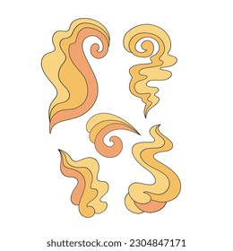 Honigwölkende Linien, Vektorelemente gesetzt. Abstrakte Retro-Formen der Flüssigkeit. Gewebte Streifen geometrische Designs.