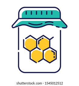 Honey wax jar color icon. Natural hard cold waxing product. Body, facial hair removal equipment. Tools for depilation. Professional beauty treatment cosmetics. Isolated vector illustration