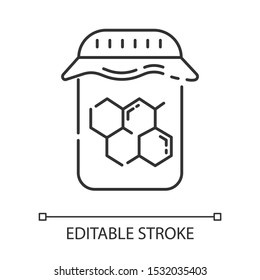 Honey wax jar linear icon. Natural hard cold waxing product. Hair removal equipment. Tools for depilation. Thin line illustration. Contour symbol. Vector isolated outline drawing. Editable stroke