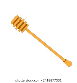 Honey wood spoon, honey stick dipper vector illustration isolated on white