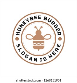 HONEYBEE BURGER LOGO. BEE RETRO LOGO DESIGN TEMPLATE INSPIRATION / BEE VINTAGE