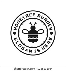 HONEYBEE BURGER LOGO. BEE RETRO LOGO DESIGN TEMPLATE INSPIRATION / BEE VINTAGE