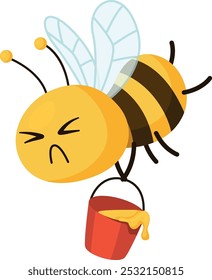 Honeybee carry honey bucket. Tired working insect