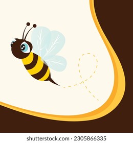 Honeybee cartoon character framed by wavy lines vector illustration