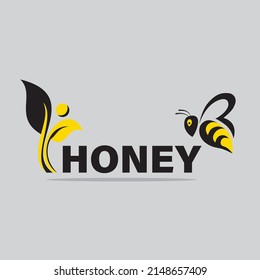 Honeybee Collecting Honey From the (Text of Honey). It's Making a Nice Logo Composition For A Honey Brand