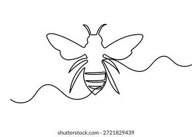Dibujo continuo de una línea de abeja en estilo minimalista Ilustración vectorial de contorno aislado