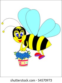 Honeybee with flowers bucket