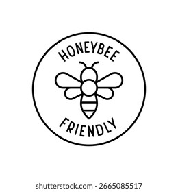 Honeybee Friendly Icon with Bee Symbol in Minimal Round Badge Design Vector Illustration