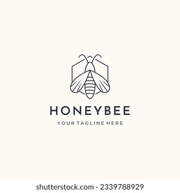 honeybee harvest line art logo vector minimalist illustration design, honey bee insect logo design