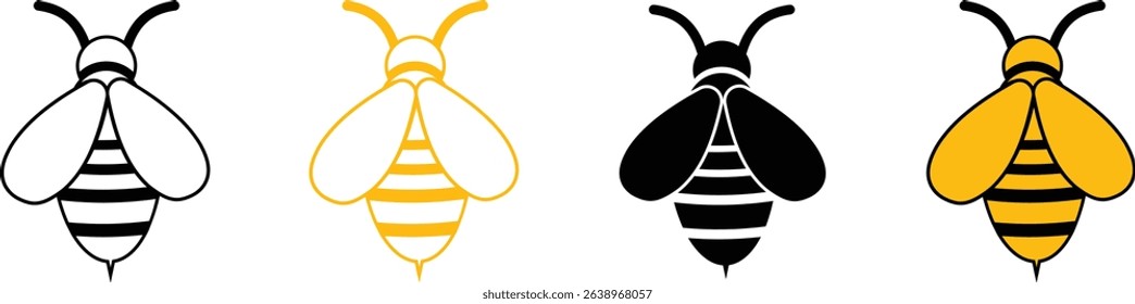 Honeybee and honeycomb icon set. Honeybee icons vector silhouette illustration isolated on transparent background. Honeybee symbol for pollination and wildlife representation. Vector illustration.