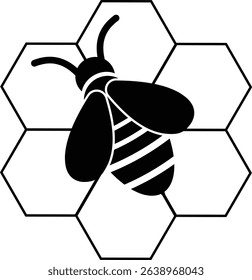 Honeybee with honeycomb icon. Honeybee icon vector silhouette illustration isolated on transparent background. Honeybee symbol for pollination and wildlife representation. Vector illustration.