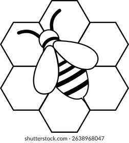 Honeybee with honeycomb icon. Honeybee icon vector silhouette illustration isolated on transparent background. Honeybee symbol for pollination and wildlife representation. Vector illustration.