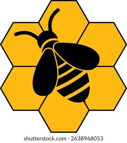 Honeybee with honeycomb icon. Honeybee icon vector silhouette illustration isolated on transparent background. Honeybee symbol for pollination and wildlife representation. Vector illustration.