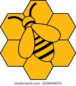 Honeybee with honeycomb icon. Honeybee icon vector silhouette illustration isolated on transparent background. Honeybee symbol for pollination and wildlife representation. Vector illustration.