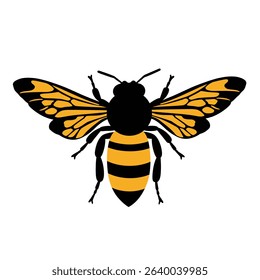Honeybee illustration black yellow wings insect.
