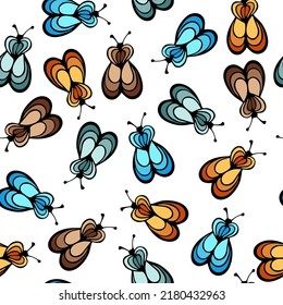 Honeybee insect cartoon illustration vector seamless pattern.  Baby cloth textile print. Dragonfly abstract repeating summer pattern. Children drawing simple design.