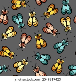 Honeybee insect cartoon illustration vector seamless pattern.  Baby cloth textile print. Honeybee abstract repeating summer pattern. Children drawing sketch design.