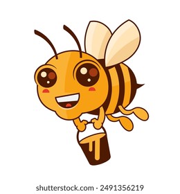 Honeybee insect with wings, isolated icon of bee producing honey or sweet nectar. Apiary and bee garden, beekeeping and apiculture business and production on rustic farm. Vector in flat style