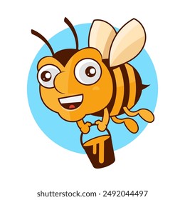 Honeybee insect with wings, isolated icon of bee producing honey or sweet nectar. Apiary and bee garden, beekeeping and apiculture business and production on rustic farm. Vector in flat style