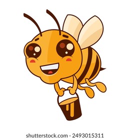 Honeybee insect with wings, isolated icon of bee producing honey or sweet nectar. Apiary and bee garden, beekeeping and apiculture business and production on rustic farm. Vector in flat style