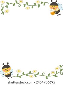 Honigbienen- und Blattrahmen-Illustration