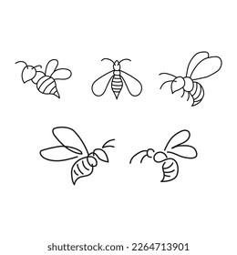 Conjunto de clipart de la línea de abejas. Colección lineal de abejas de doodle. Ilustración vectorial aislada en fondo blanco. Elementos simples de diseño de apicultura dibujados a mano.