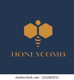 Honeybee logo. Cute bee insect, hive for natural, organic business brand identity. Flying animal icon isolated on dark background. Creative character. Modern style vector illustration graphic.