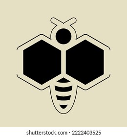 Honigbienen-Logo. Cute Bieneninsekt, Bienenstock für natürliche, ökologische Markenidentität. Fliegendes Tiersymbol einzeln auf hellem Hintergrund. Kreatives Zeichen. Moderne Vektorgrafik.