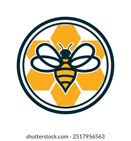 Honeybee logo vector illustration, simple hexagon shape in circle concept design