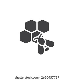 Honeybee on a honeycomb vector icon. filled flat sign for mobile concept and web design. Honeycomb and bee glyph icon. Beekeeping symbol, logo illustration. Vector graphics