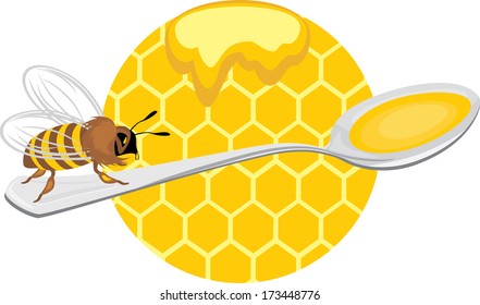 Honeybee on the spoon. Icon for design. Vector