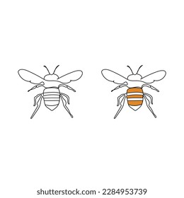 Honeybee in one line drawing style. Insect bee. Hand drawn vector illustration.