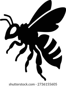 Honeybee silhouette shown as a clean black insect profile with wings and segmented body. This minimalist vector illustration is ideal for organic honey labels, eco branding, nature logos, and educational graphics.

