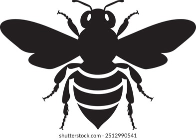 Honeybee Silhouette Vector with Clean, Defined Features on White Background