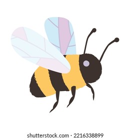 Honeybee with Striped Body and Wings as Eusocial Flying Insect for Honey Production Vector Illustration