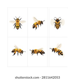 Honeybees In Flight Detailed Vector Illustration On White Background